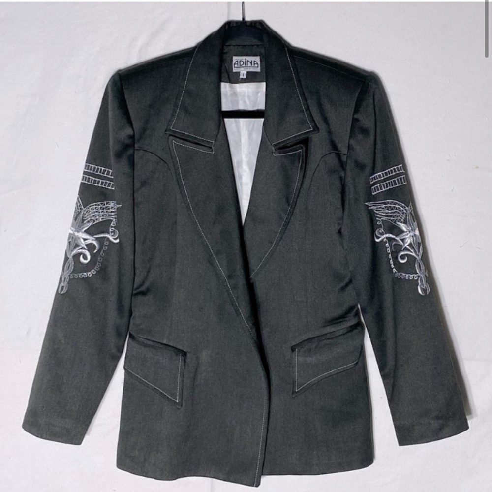 Adina Grey Green Embroidered Blazer M
